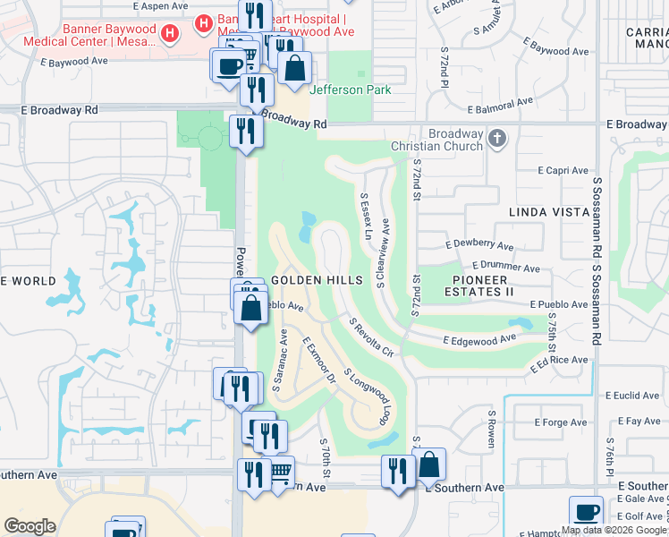 map of restaurants, bars, coffee shops, grocery stores, and more near 648 South Revolta Circle in Mesa