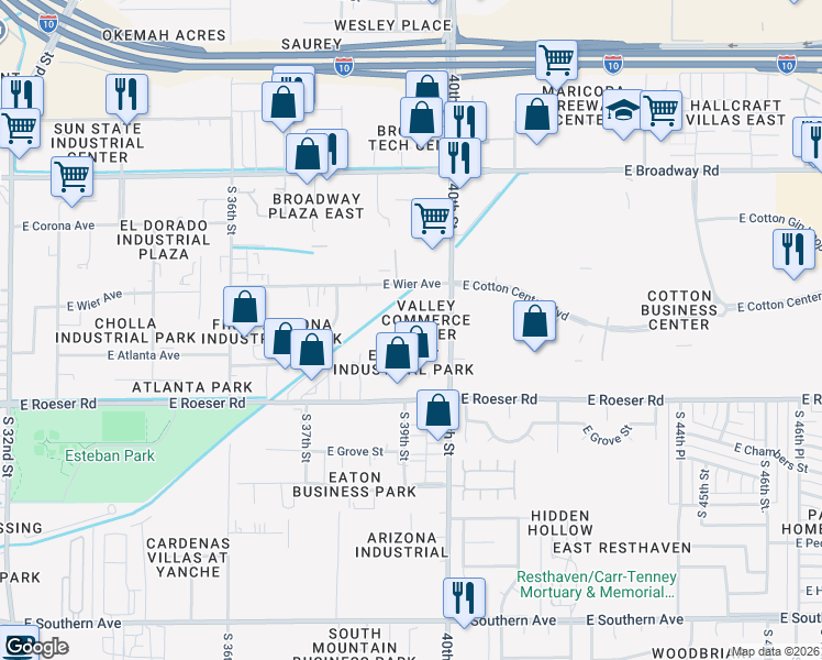 map of restaurants, bars, coffee shops, grocery stores, and more near 4822 South 40th Street in Phoenix