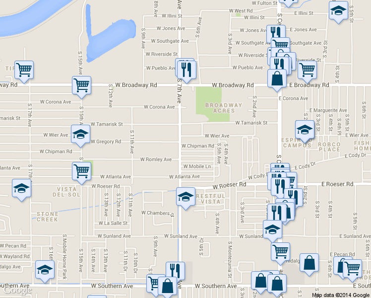 map of restaurants, bars, coffee shops, grocery stores, and more near 637 West Chipman Road in Phoenix