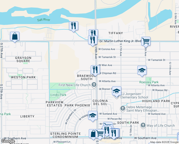 map of restaurants, bars, coffee shops, grocery stores, and more near 2002 West Romley Road in Phoenix