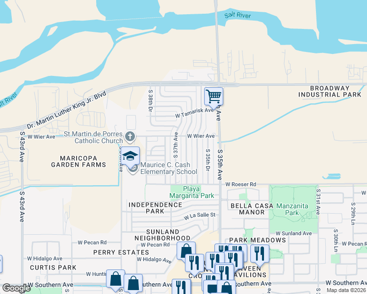 map of restaurants, bars, coffee shops, grocery stores, and more near 4822 South 36th Drive in Phoenix