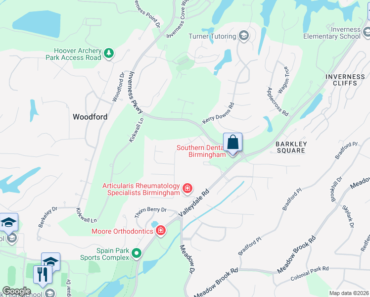 map of restaurants, bars, coffee shops, grocery stores, and more near 2905 Summerwood Circle in Birmingham