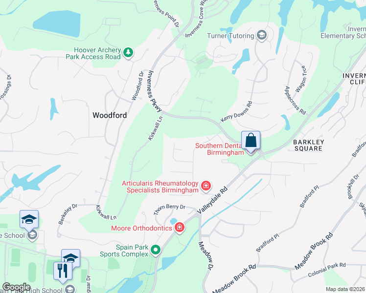 map of restaurants, bars, coffee shops, grocery stores, and more near 2936 Clydebank Circle in Birmingham