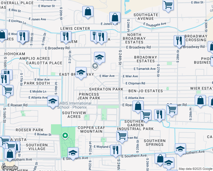 map of restaurants, bars, coffee shops, grocery stores, and more near 2302 East School Drive in Phoenix