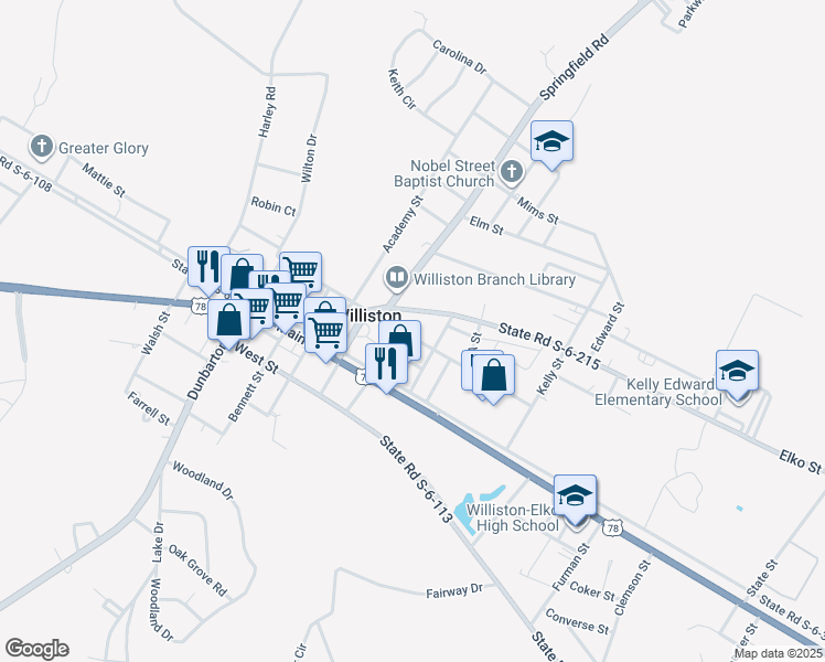 map of restaurants, bars, coffee shops, grocery stores, and more near 316 Dicks Street in Williston