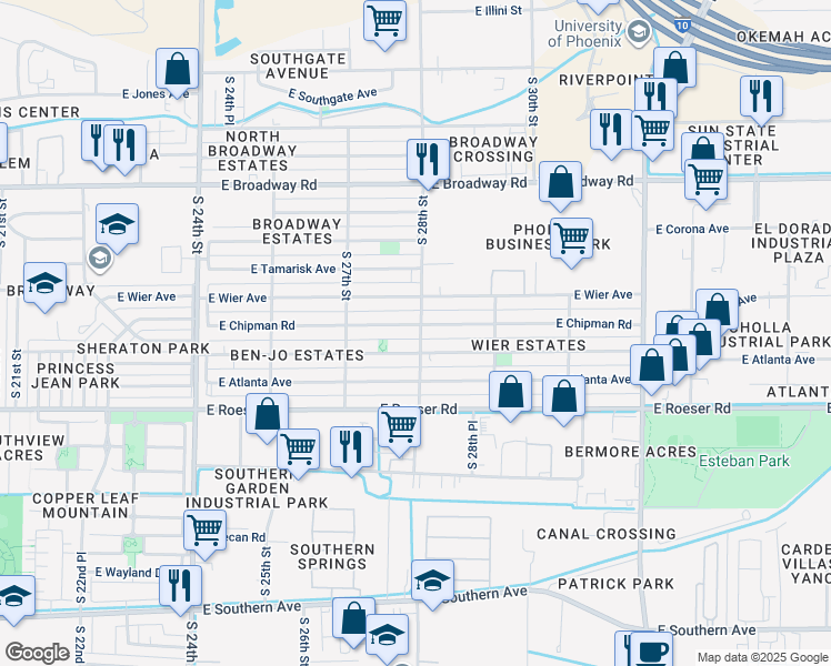 map of restaurants, bars, coffee shops, grocery stores, and more near 2761 E Chipman Rd in Phoenix