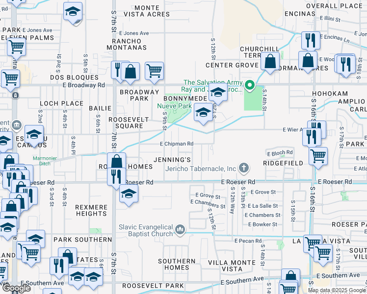 map of restaurants, bars, coffee shops, grocery stores, and more near 1002 East Romley Road in Phoenix