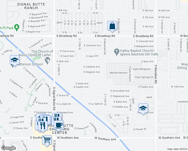 map of restaurants, bars, coffee shops, grocery stores, and more near 11108 East Diamond Avenue in Mesa