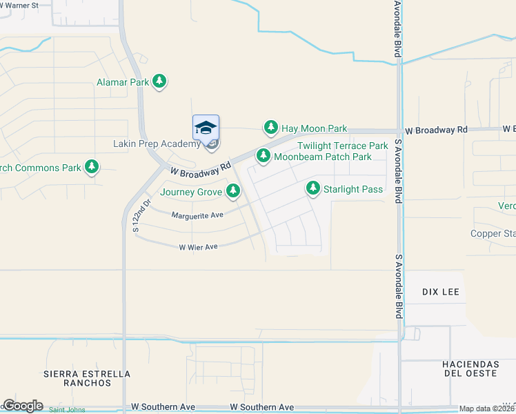 map of restaurants, bars, coffee shops, grocery stores, and more near 4608 South 118th Drive in Avondale
