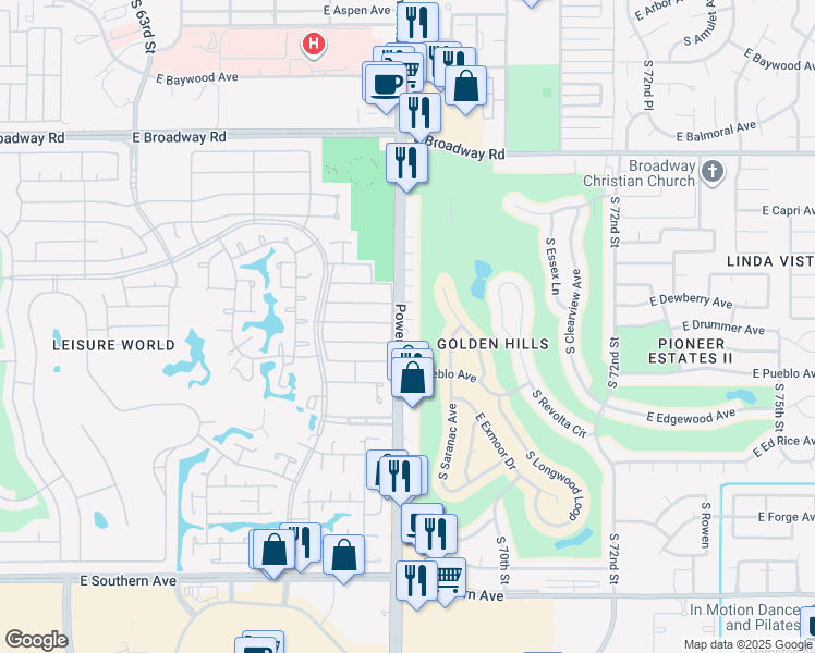 map of restaurants, bars, coffee shops, grocery stores, and more near 709 South Power Road in Mesa