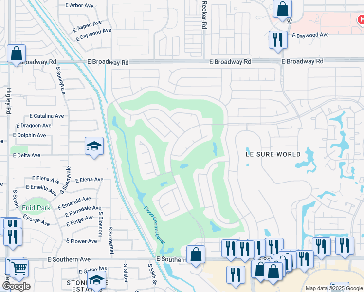 map of restaurants, bars, coffee shops, grocery stores, and more near 1609 Leisure World in Mesa