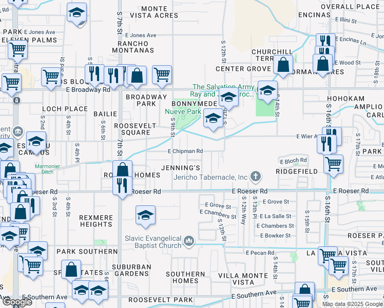 map of restaurants, bars, coffee shops, grocery stores, and more near 1002 East Romley Road in Phoenix