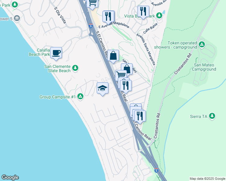 map of restaurants, bars, coffee shops, grocery stores, and more near 3206 Avenida Del Presidente in San Clemente