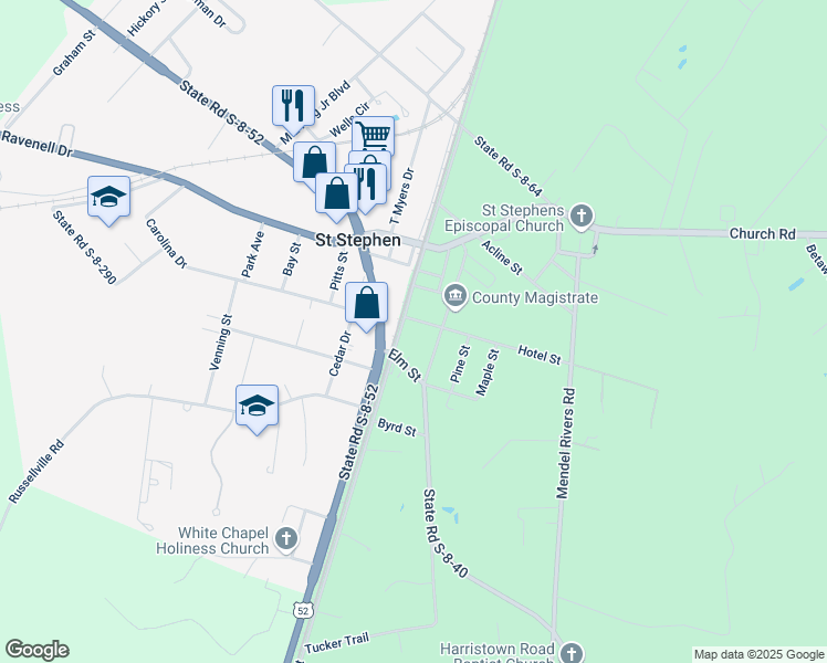 map of restaurants, bars, coffee shops, grocery stores, and more near 1126 South Main Street in Saint Stephen