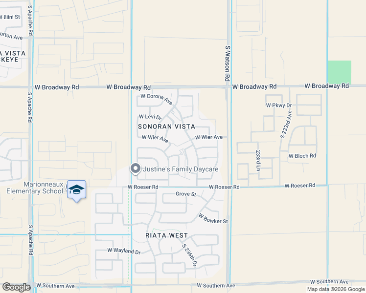 map of restaurants, bars, coffee shops, grocery stores, and more near 4905 South 236th Drive in Buckeye