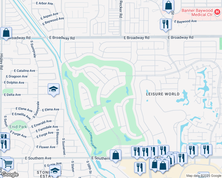 map of restaurants, bars, coffee shops, grocery stores, and more near 1609 Leisure World in Mesa