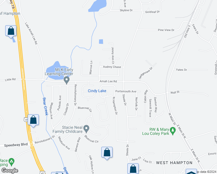 map of restaurants, bars, coffee shops, grocery stores, and more near 1349 North Hampton Drive in Hampton