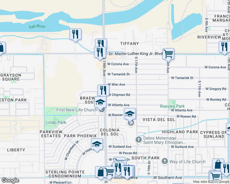 map of restaurants, bars, coffee shops, grocery stores, and more near 1820 W Chipman Rd in Phoenix