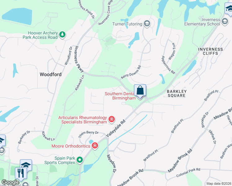 map of restaurants, bars, coffee shops, grocery stores, and more near 2905 Summerwood Circle in Birmingham