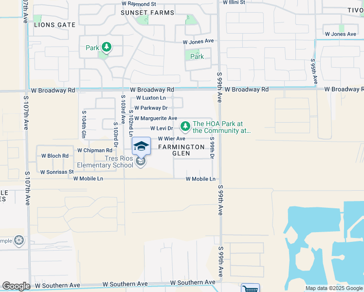 map of restaurants, bars, coffee shops, grocery stores, and more near 10028 West Chipman Road in Tolleson