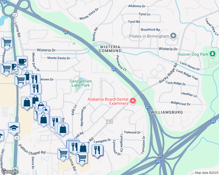 map of restaurants, bars, coffee shops, grocery stores, and more near 3241 Warringwood Drive in Birmingham