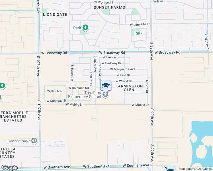 map of restaurants, bars, coffee shops, grocery stores, and more near 10233 West Chipman Road in Tolleson
