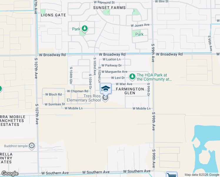 map of restaurants, bars, coffee shops, grocery stores, and more near 10145 West Chipman Road in Tolleson
