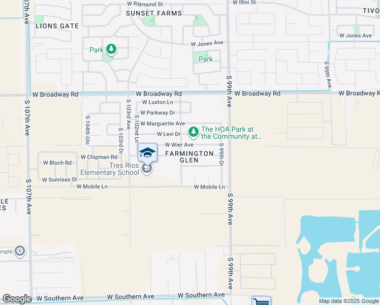 map of restaurants, bars, coffee shops, grocery stores, and more near 10028 West Chipman Road in Tolleson