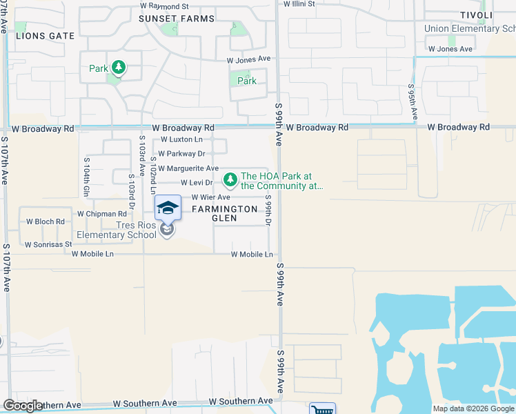 map of restaurants, bars, coffee shops, grocery stores, and more near 9925 West Chipman Road in Tolleson