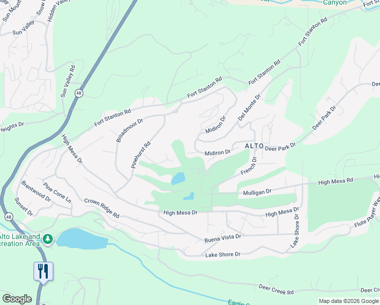 map of restaurants, bars, coffee shops, grocery stores, and more near Scrub Oak Road in Alto