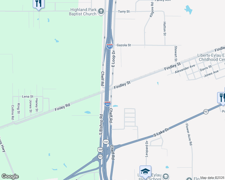 map of restaurants, bars, coffee shops, grocery stores, and more near 1801 Chelf Road in Texarkana