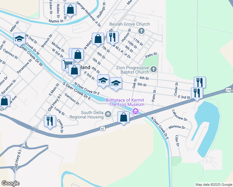 map of restaurants, bars, coffee shops, grocery stores, and more near 402 East 3rd Street in Leland