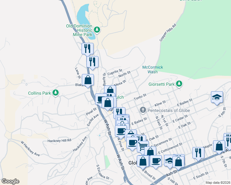 map of restaurants, bars, coffee shops, grocery stores, and more near in Globe