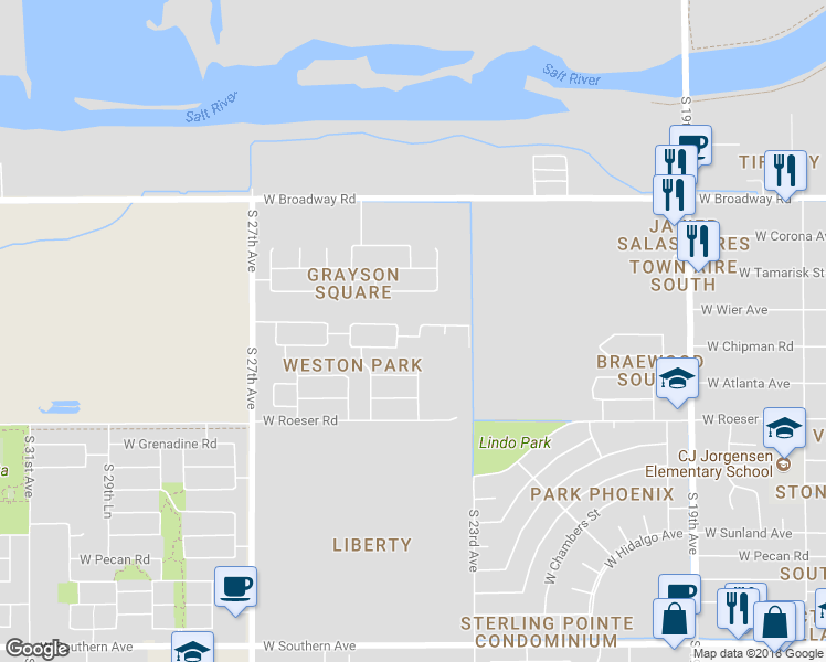 map of restaurants, bars, coffee shops, grocery stores, and more near 4814 South 24th Avenue in Phoenix
