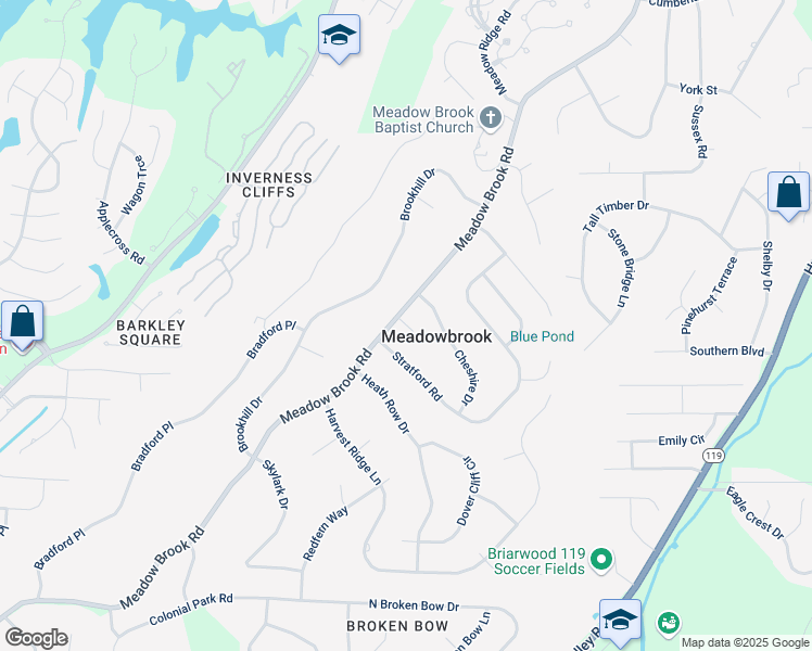 map of restaurants, bars, coffee shops, grocery stores, and more near 5148 Stratford Road in Birmingham