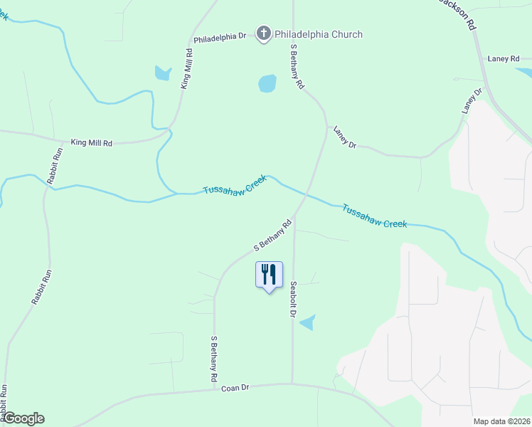 map of restaurants, bars, coffee shops, grocery stores, and more near 1086 South Bethany Road in McDonough