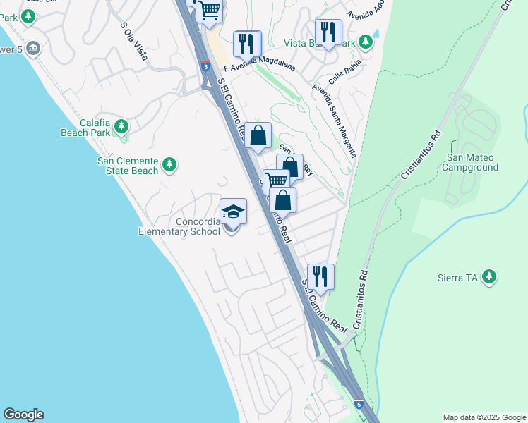 map of restaurants, bars, coffee shops, grocery stores, and more near 3206 Avenida Del Presidente in San Clemente