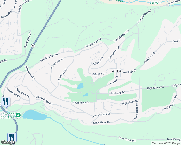 map of restaurants, bars, coffee shops, grocery stores, and more near Scrub Oak Road in Alto
