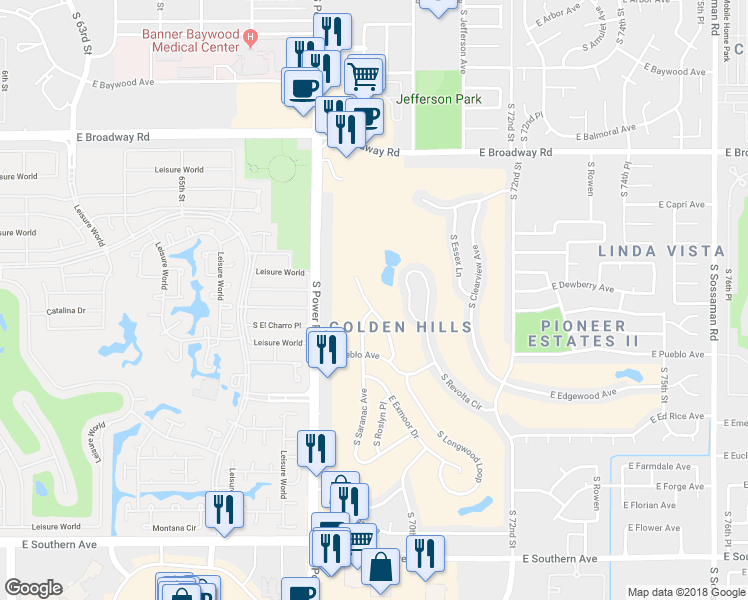 map of restaurants, bars, coffee shops, grocery stores, and more near 706 South Saranac Avenue in Mesa