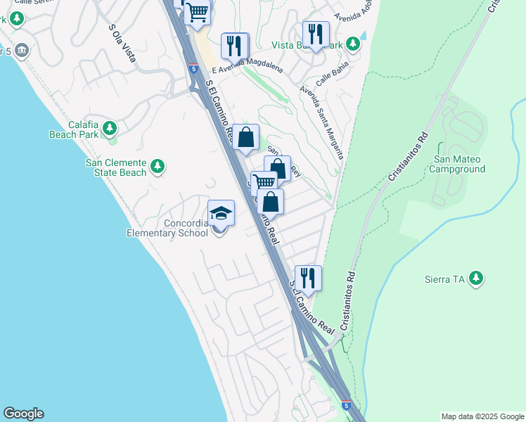 map of restaurants, bars, coffee shops, grocery stores, and more near 3206 Avenida Del Presidente in San Clemente