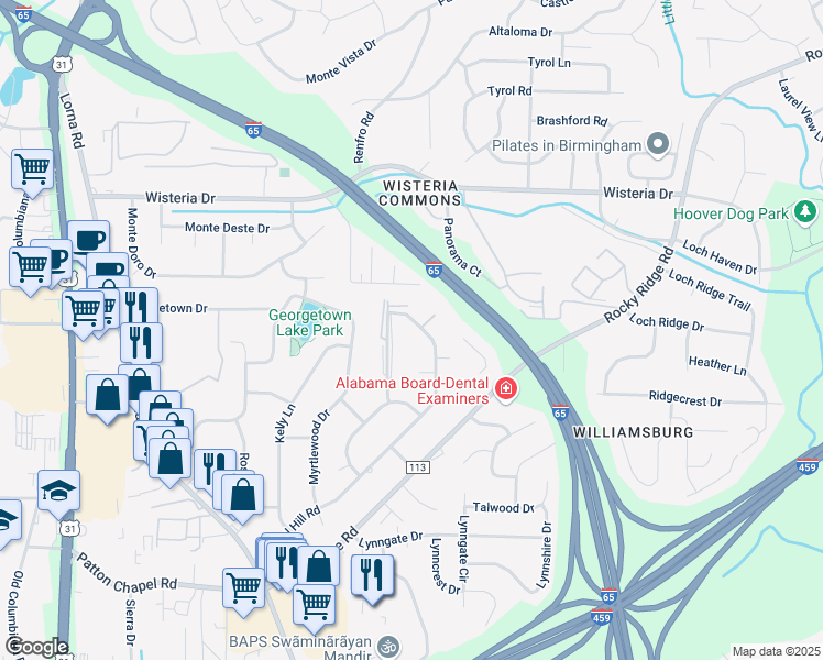 map of restaurants, bars, coffee shops, grocery stores, and more near 3241 Warringwood Drive in Birmingham