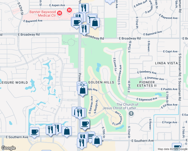map of restaurants, bars, coffee shops, grocery stores, and more near 635 South Edgewater Drive in Mesa
