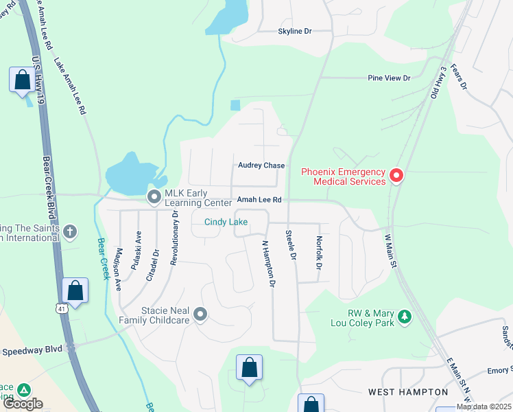 map of restaurants, bars, coffee shops, grocery stores, and more near 1346 North Hampton Drive in Hampton