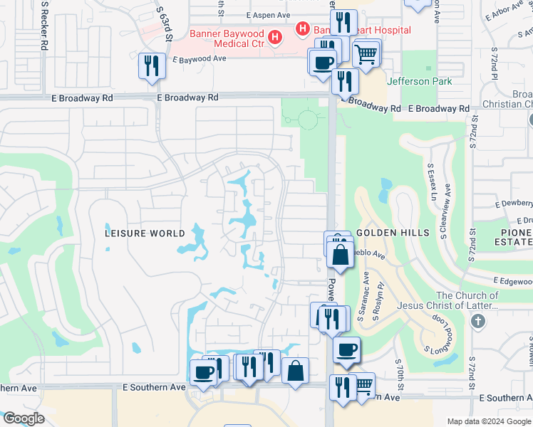 map of restaurants, bars, coffee shops, grocery stores, and more near 514 Leisure World in Mesa