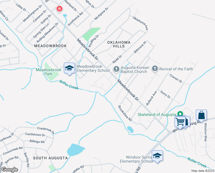 map of restaurants, bars, coffee shops, grocery stores, and more near 2705 East Antler Drive in Augusta