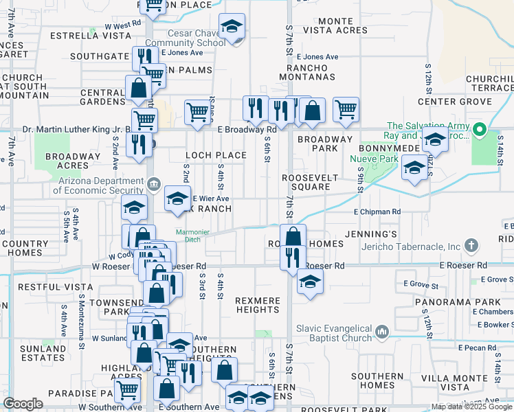 map of restaurants, bars, coffee shops, grocery stores, and more near 518 East Cody Drive in Phoenix