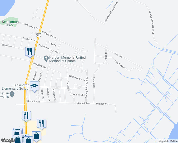 map of restaurants, bars, coffee shops, grocery stores, and more near 1966 County Road S-22-602 in Georgetown