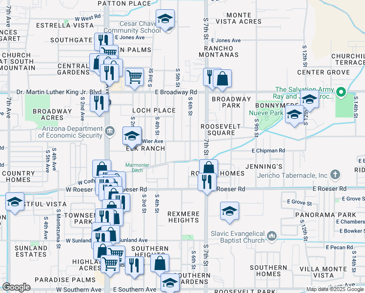 map of restaurants, bars, coffee shops, grocery stores, and more near 518 East Cody Drive in Phoenix