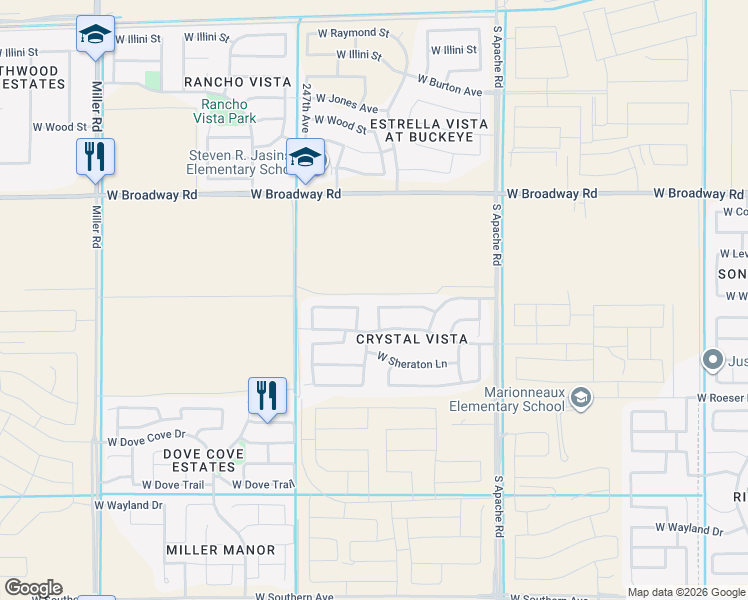 map of restaurants, bars, coffee shops, grocery stores, and more near 24578 West Gregory Road in Buckeye
