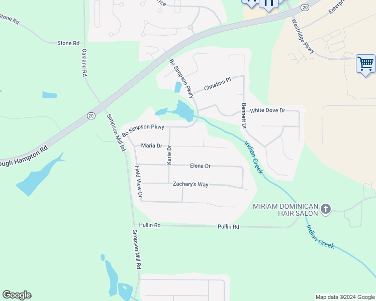 map of restaurants, bars, coffee shops, grocery stores, and more near 1050 Maria Drive in McDonough
